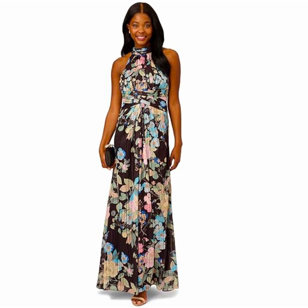 Adrianna Papell Women's Chiffon Printed Halter Gown